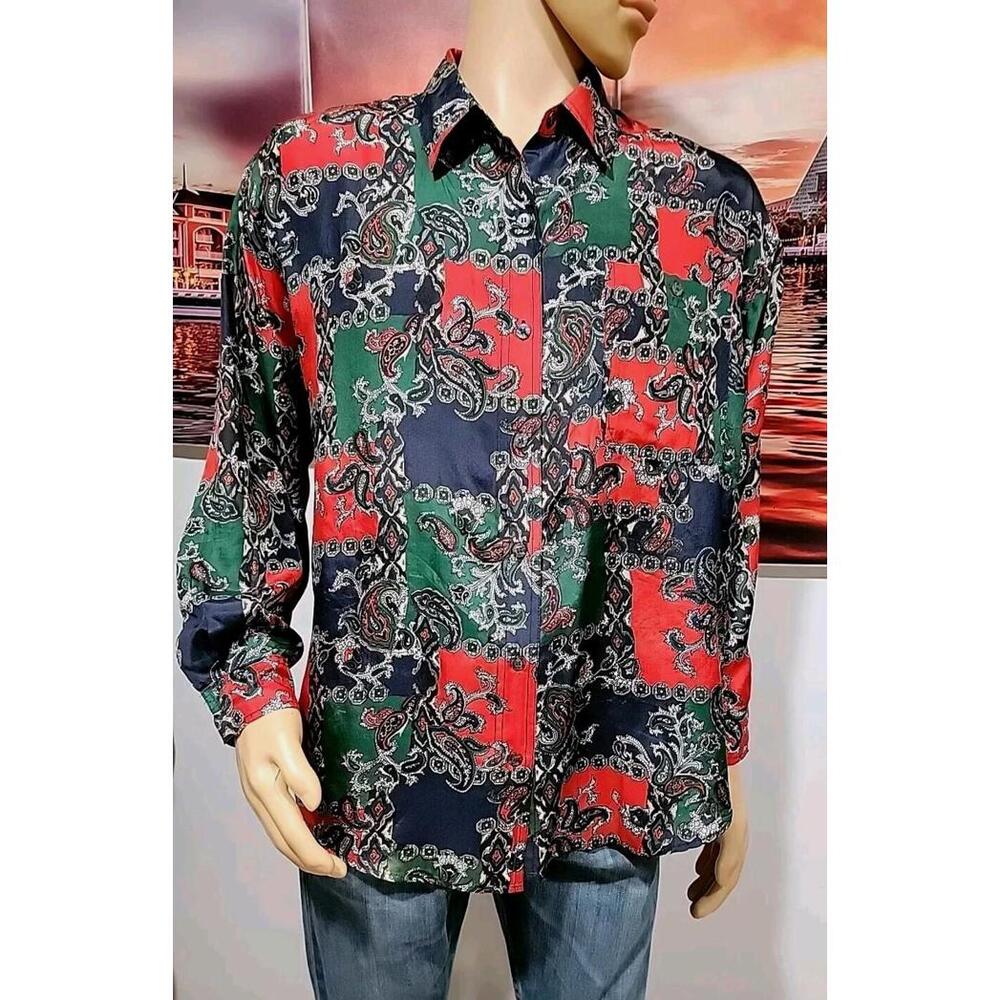 Whistles Vintage Silk Floral Mixed Print shirt Size L Men's Button Front #C